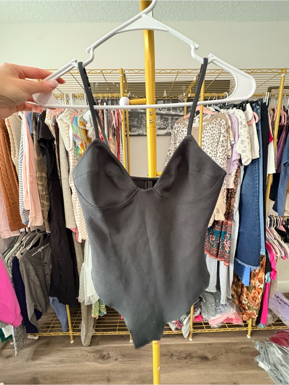 SKIMS Black Fitted Spaghetti Strap Bodysuit